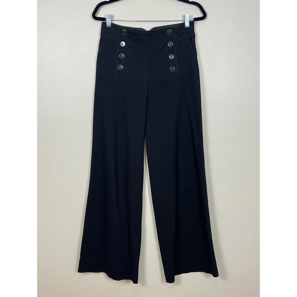 Elevenses Anthropologie Black Sailor Wide Leg Pants Gold Button High Rise Size 6